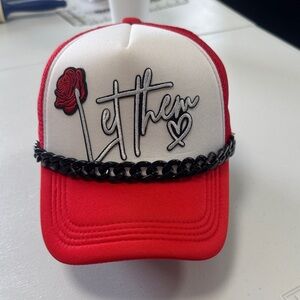 Red and White Cap with Chain by